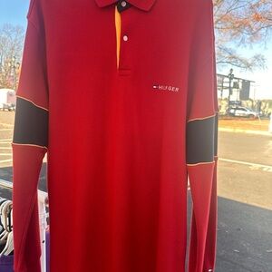 Tommy Hilfiger Red and Navy Long Sleeve Shirt